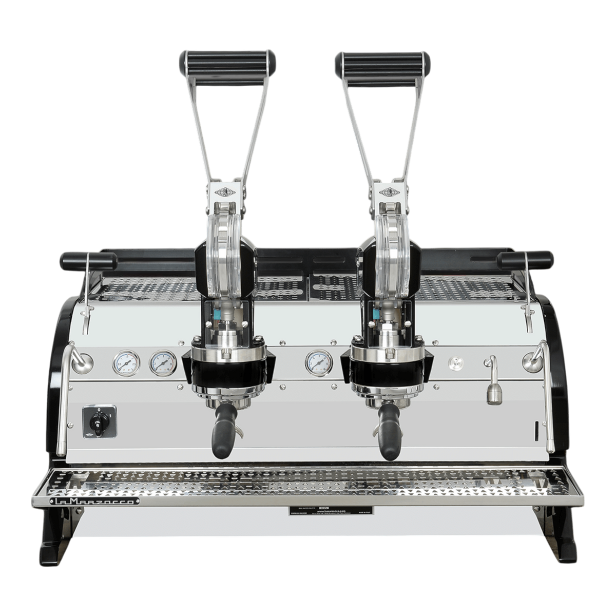 Kaffeekontor Bayern La Marzocco Leva S Siebträgermaschine mit zwei Hebelgruppen in Silber und Schwarz