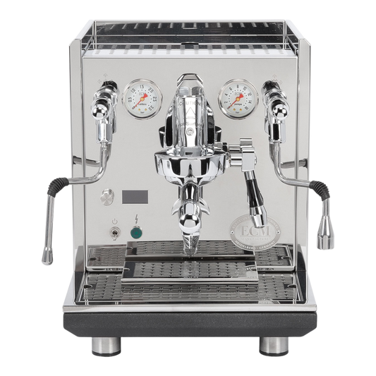 Kaffeekontor Bayern ECM Synchronika II Dualboiler Espressomaschine aus poliertem Edelstahl mit Retro-Manometern