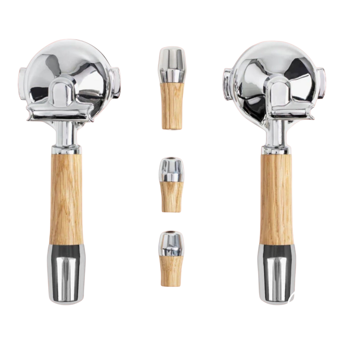 Kaffeekontor Bayern wooden handle and toggle valve set for ECM espresso machines featuring light oak and chrome