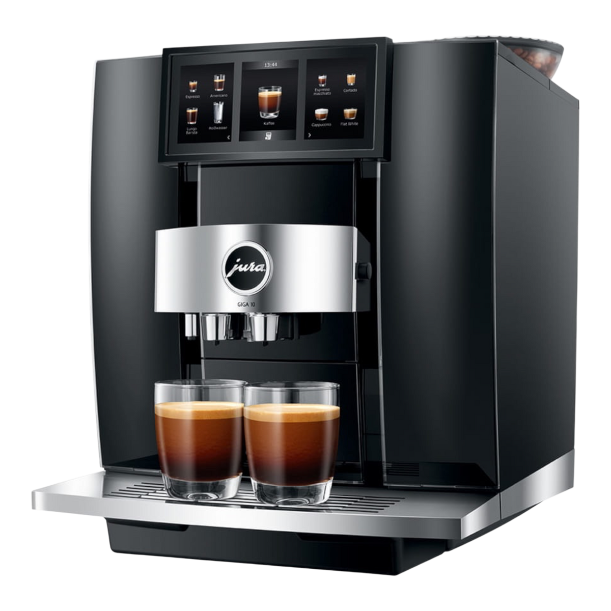 Kaffeekontor Bayern JURA GIGA 10 automatic coffee machine with dual glass cups and large touchscreen display