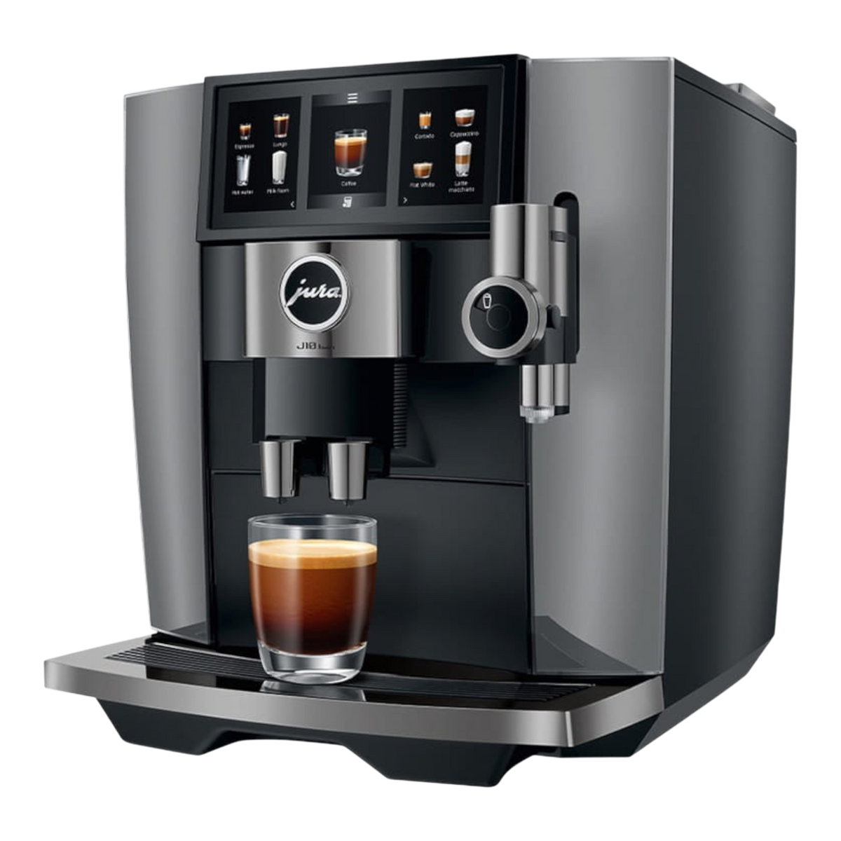 Kaffeekontor Bayern JURA J10 twin automatic coffee machine in dark grey with touchscreen and dual bean hopper