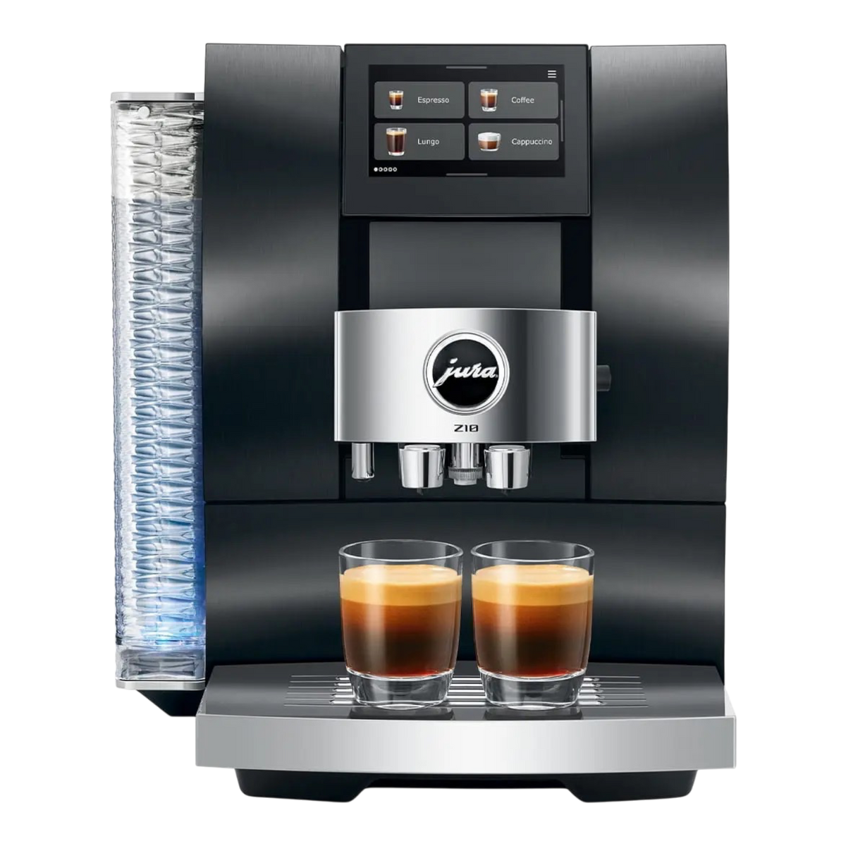 Kaffeekontor Bayern Jura Z10 automatic coffee machine in black with touchscreen display and two espresso glasses