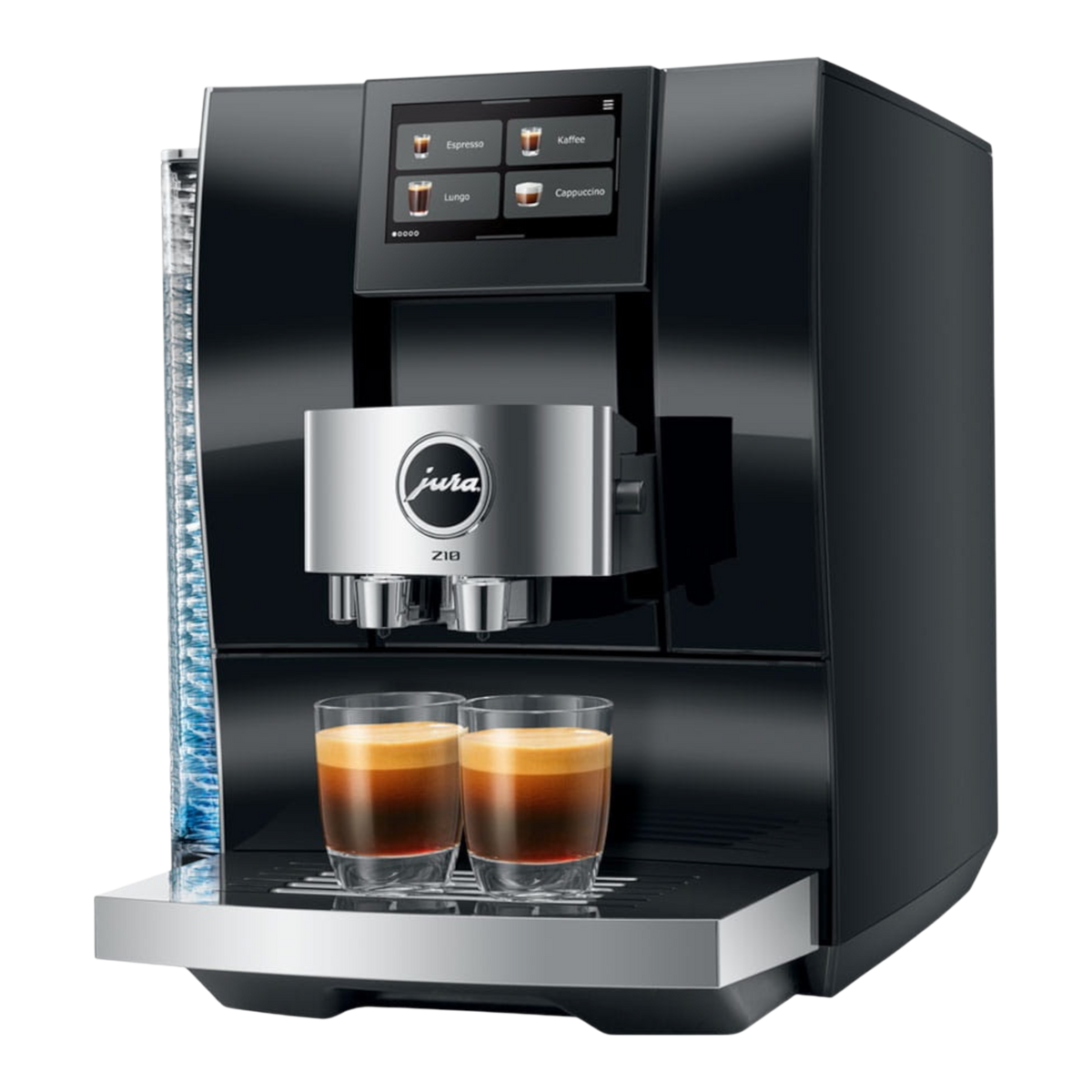 Kaffeekontor Bayern Jura Z10 automatic coffee machine in black with touchscreen display and two espresso glasses